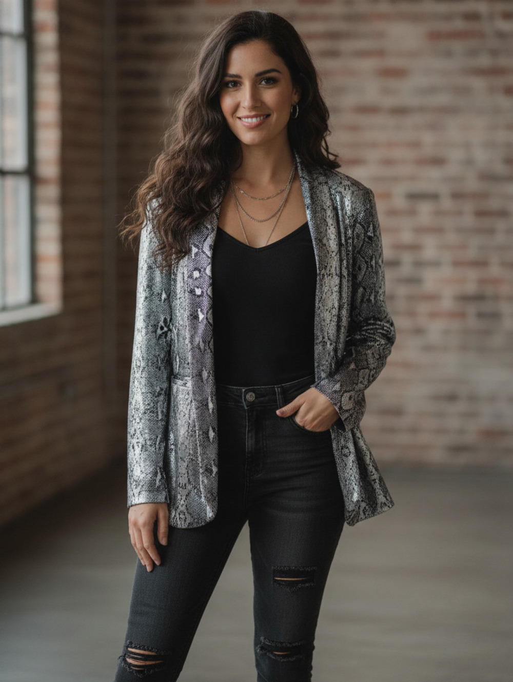 Free People Snake Print Blazer Cape Jacket